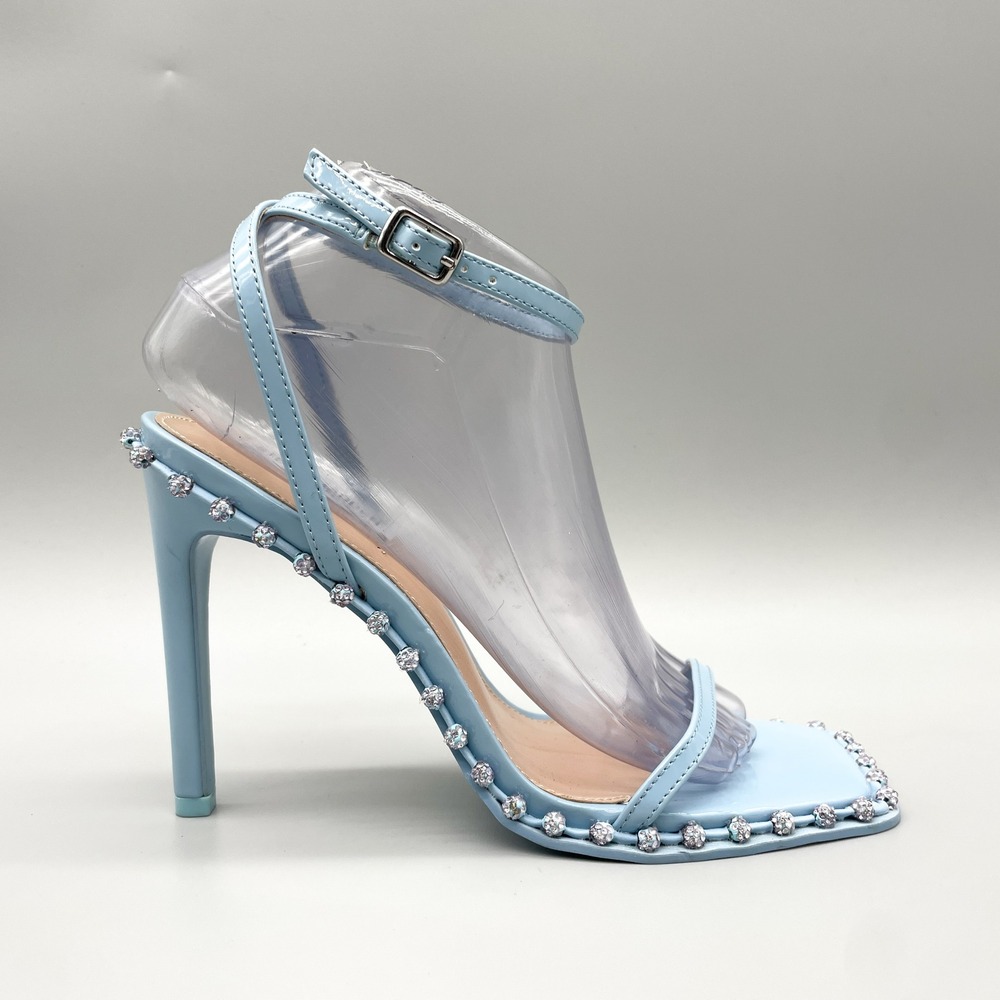 Steve Madden Womens 8.5M Zelle Square Toe Stiletto Sandals Light Blue Y2K Glam